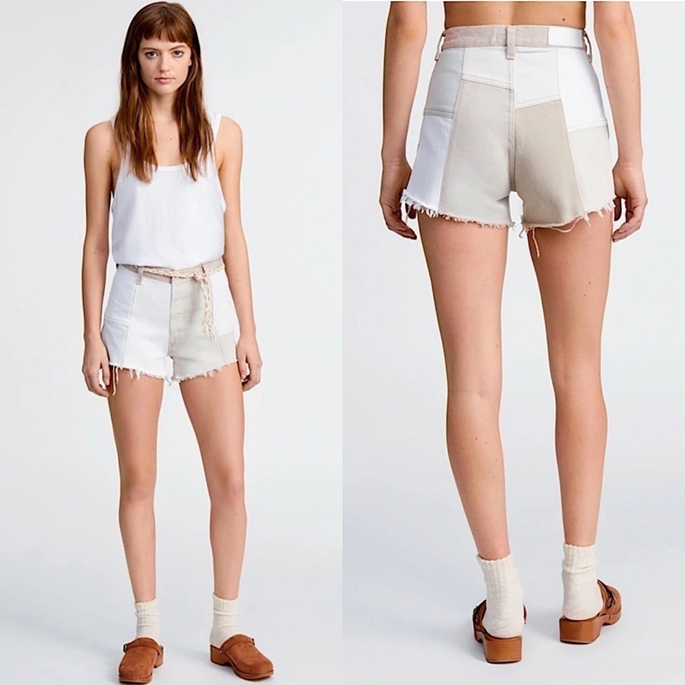 NWT RE/DONE X LEVIS High Rise Distress 70s Patch Denim Fray Cutoff Jean Short 32